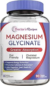 Doktor'un Tarifleri Magnezyum Glycinate Supplement, Amino Asit Chelated, Non Buffered, High Abxia, Easy on Stomach, Support Calm, Bone, Heart, Energy, Nerve, 90 Vegan Capsules