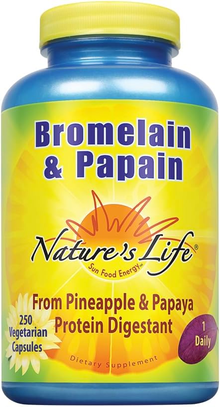 Nature's Life Bromelain & Papain | Proteolytic Enzymes for Digestive Support & Comfort | From Pineapple & Papaya | 250mg (250 CT)