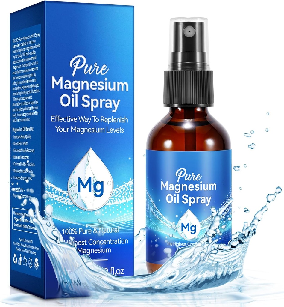 Magnezyum yapıştırıcısı, Ayaklar için Saf Magnezyum Yağı, Cam Şişe Doğal Organik Malzemeler, Absorb'a Kolay ve Kullanımı (60ML)