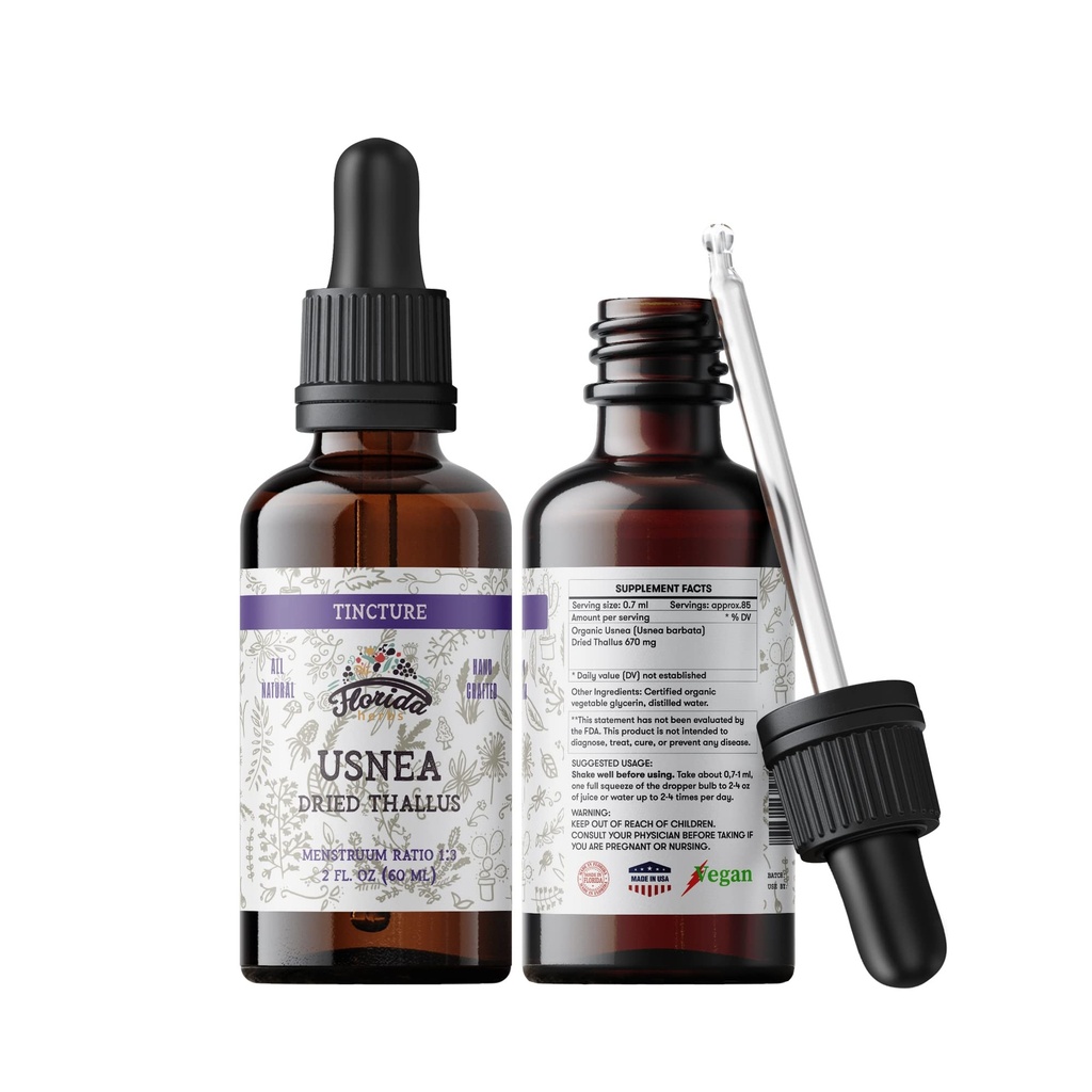 Usnea Tincture Alkol Ücretsiz, Organik Usnea Ekstraksiyon (Usnea barbata) kuru Thallus Herbal Supplement, Non-GMO in Cold-Pressed Organik Sebze Glycerin, 700 mg, 2 oz (60 ml)