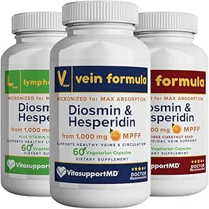 VITASUPPORTMD - Family Sche, Vein, Lymphatic ve H Formula, 3x60 Capsules, Diosmin, Hesperidin, 1000 mg MPFF for Vein, Lympha, Hemorrhoidal Support