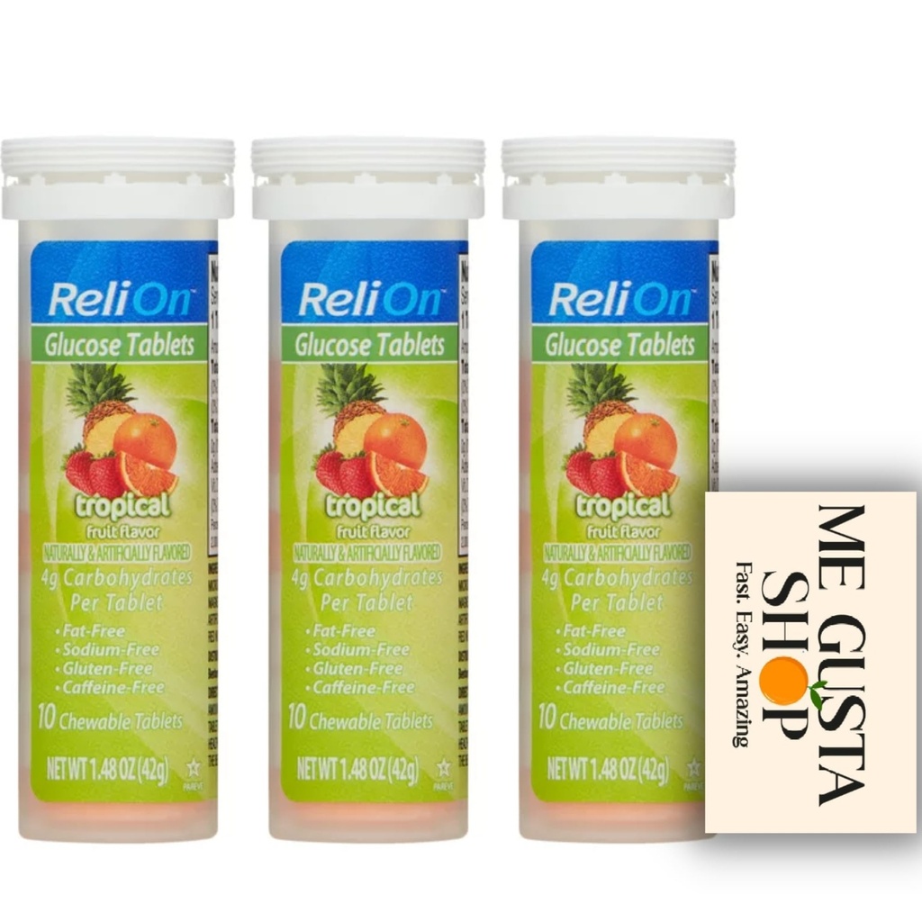 Glucose Tablets Relion Tropical Fruit Flavor 10 Ct Each Pack of 3, 30 Total + me gusta sticker