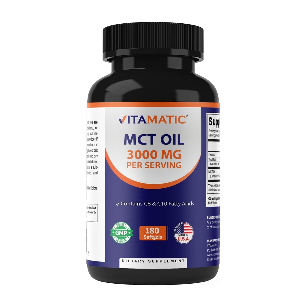 Vitamatic MCT Hizmet başına 3000 mg - 180 Softgels - Coconut Oil -% 55 caprylic Asit C8 ve %40 capric Asit C10