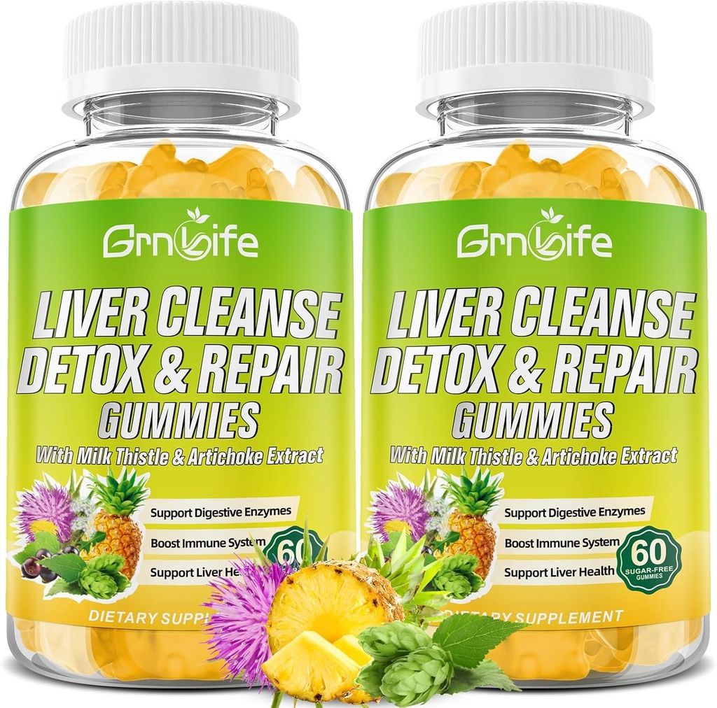 Liver Cleanse Detox & Tamir Gummies with Milk Thistle 3000 mg, 24in-1 Liver Health Supplement with Dandelion, Artichoke, Sugar Free Liver Detox Gummies, Pineapple Flavor - 120 Count