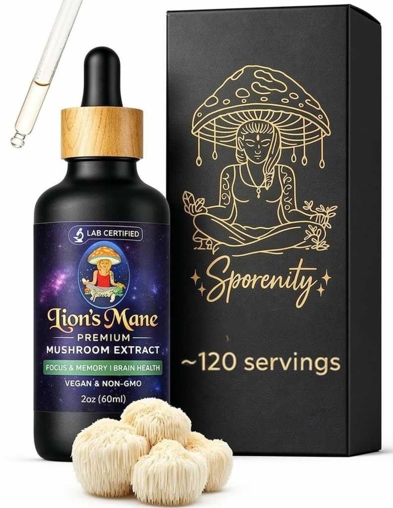 Premium Lion’s Mane Mushroom Extract – Lab Certified Nootropic Tincture for Focus, Memory & Brain Health – Liquid Supplement Drops, Vegan & Non-GMO – 2oz (60ml)