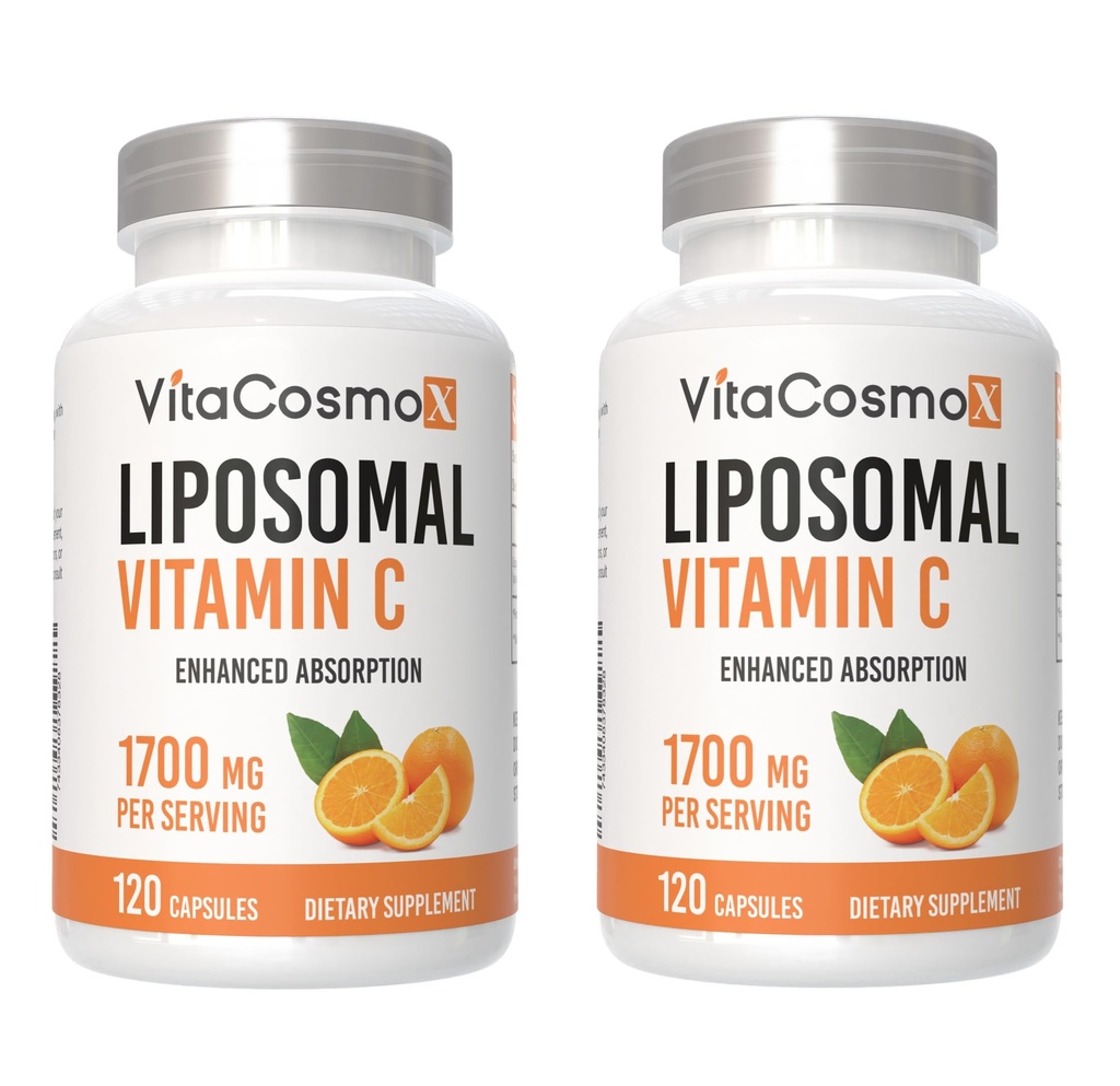 Liposomal Vitamin C Supplement, 1700mg, 120 Capsules 100% Vegetarian, Non-GMO & Gluten Free, High Absorption - 2 Pack