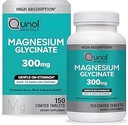 Qunol Magnezyum Glycinate 300 mg, 100% Glycinate Chelated Magnezyum Supplement, 150ct Tablets