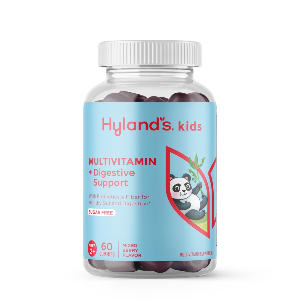 Hyland's Kids Multivitamin + Digestive Support Children's Supplement, Sugar Free Mixed Berry Flavored Gummies with Probiotics & Fiber, 60ct Bottle
