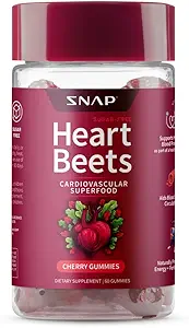 Snap Supplements Heart Beets Organic Beet Root Gummies, Cardiovascular Men & Women, Pomegranate, Red Spinach, Heart Health & Circulation Support, Sugar Free, Cherry, 60 Gummies
