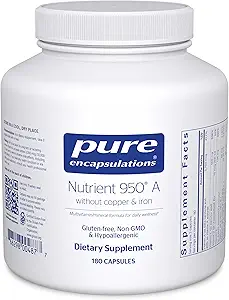 Pure Encapsulations Nutrient 950 A Without Copper & Iron | Hipoallergenic Multi-Vitamin/Mineral Formula for Optimal Health | 180 Capsules