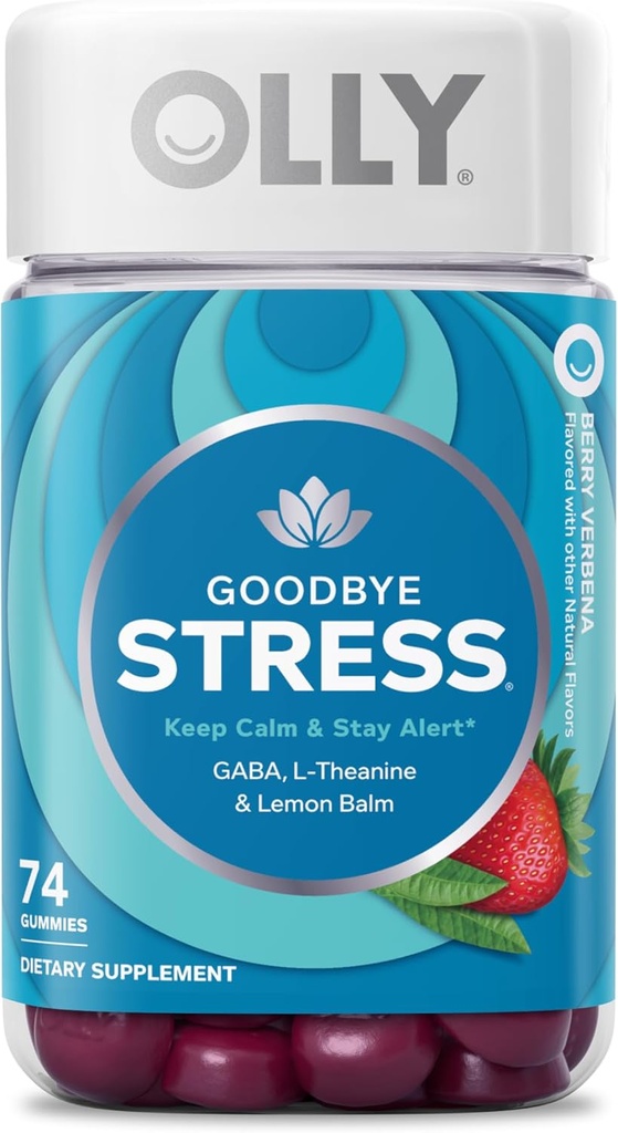 OLLY Local Stress Gummy, GABA, L-Theanine, Lemon Balm, Stres Yardım Tamam, Berry - 74 Count