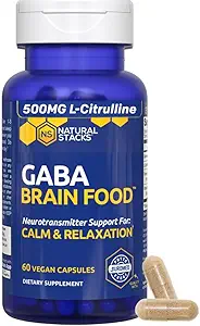 GABA Brain Food - GABA συμπλήρωμα με L-Citrulline & Grape Seed Extract - Υποστηρίζει την ηρεμία και χαλάρωση - Nighttime Sleep Aid - Υποστηρίζει την παραγωγή του Gamma Aminobutyric Acid - 60 L-Citrulline Capsles