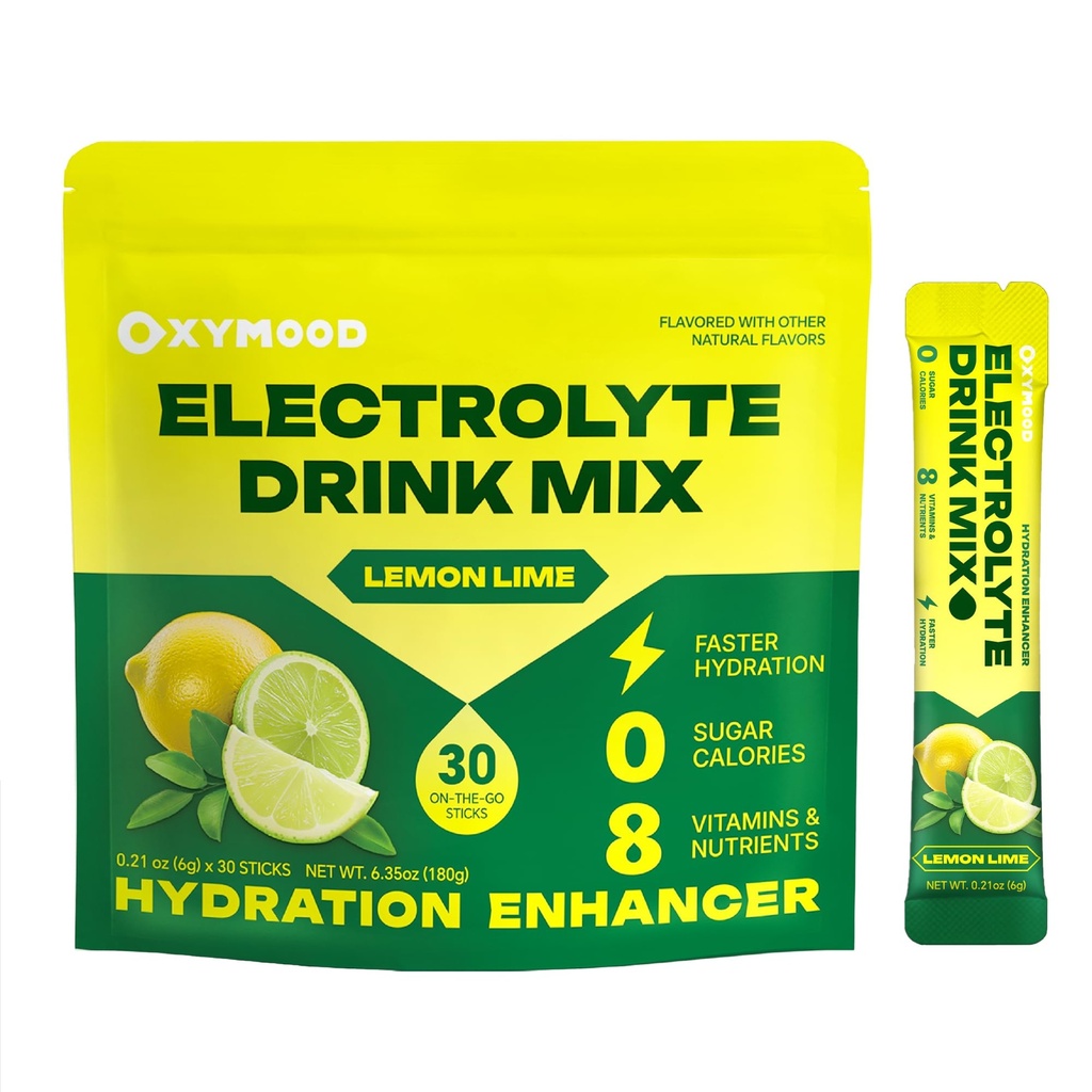 Sugar Free Electrolytes Powder Packets - Salty High Sodium Hydration Packets, Electrolytes Drink Mix for Fitness Enthusiasts & Outdoor Workers, Calories Free(Lemon Lime 30 Sticks)