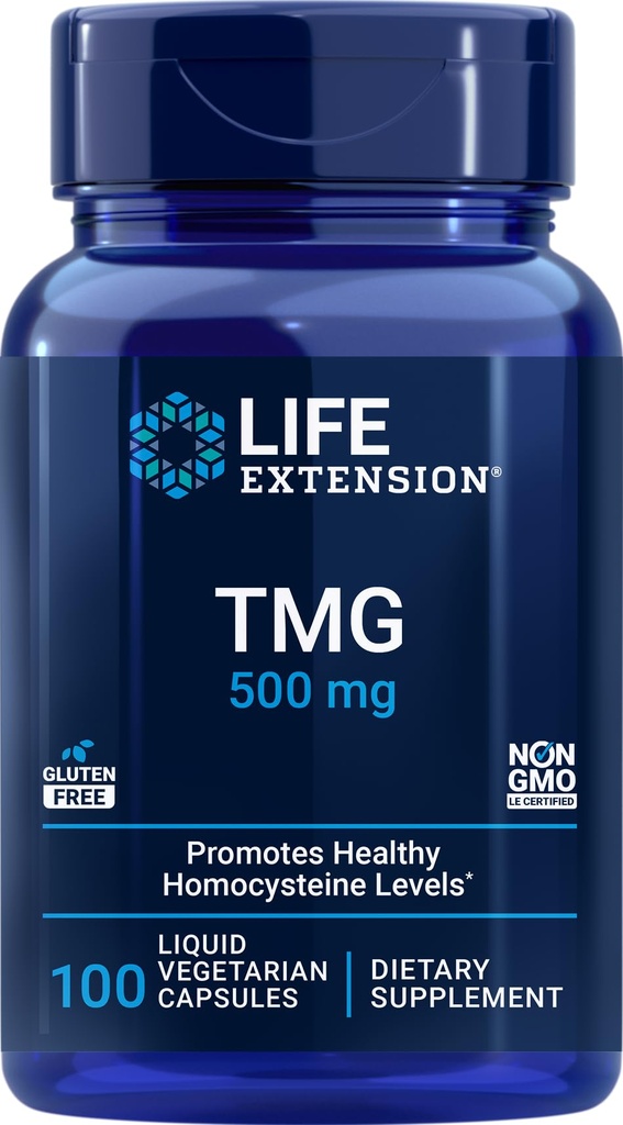 Life Extension TMG 500mg, 100 Liquid Veg Caps - Trimethylglycine (Glycine Betaine) Supplement - Gluten Free, Non-GMO, Vegetarian