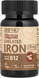 DEVA Vegan Chelated IRON 29 mg με προσθήκη B-12 -- 90 δισκίων ( Multi- Pack)