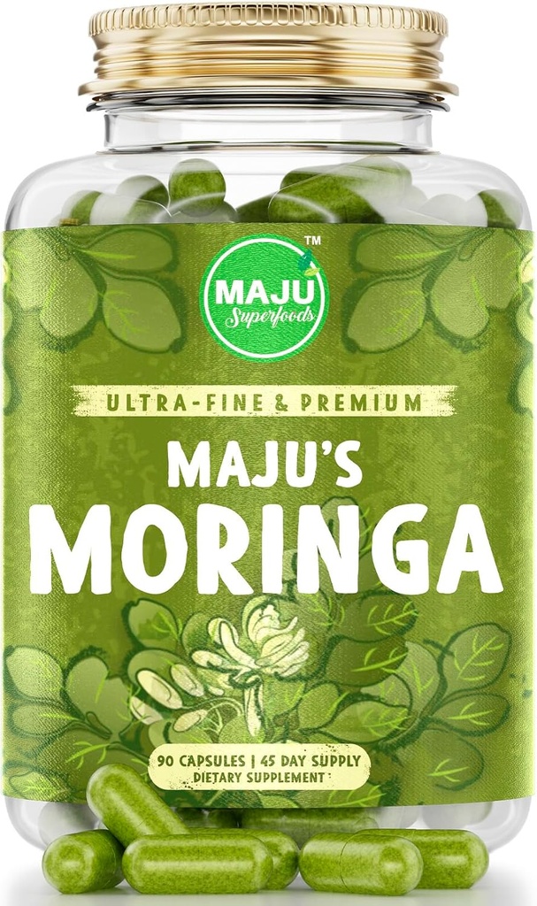 Maju Superfoods Organik Moringa Capsules, Oleifera Leaf, Ekstra-Fine Quality Moringa Leaves, pet Drumstick Tree Leaves, Organic Moringa Toz Ekstra Capsules from Plant (90 ct)