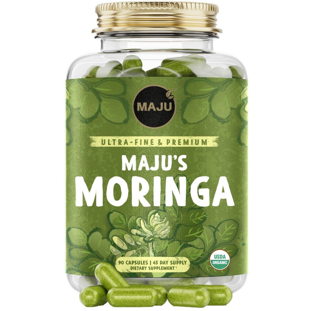 Maju Superfoods Organik Moringa Capsules, Oleifera Leaf, Ekstra-Fine Quality Moringa Leaves, pet Drumstick Tree Leaves, Organic Moringa Toz Ekstra Capsules from Plant (90 ct)