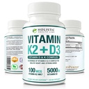 Μέγ. Απορρόφηση Βιταμίνης K2 + D3 (5000IU) 90 Κάψουλες Veggie από MK-7 (Menaquinone-7) και Cholecalciferol (με BioPerine) 3- Μήνες Προσφορά – D3 με K2 για υγιή καρδιά και ισχυρά οστά 