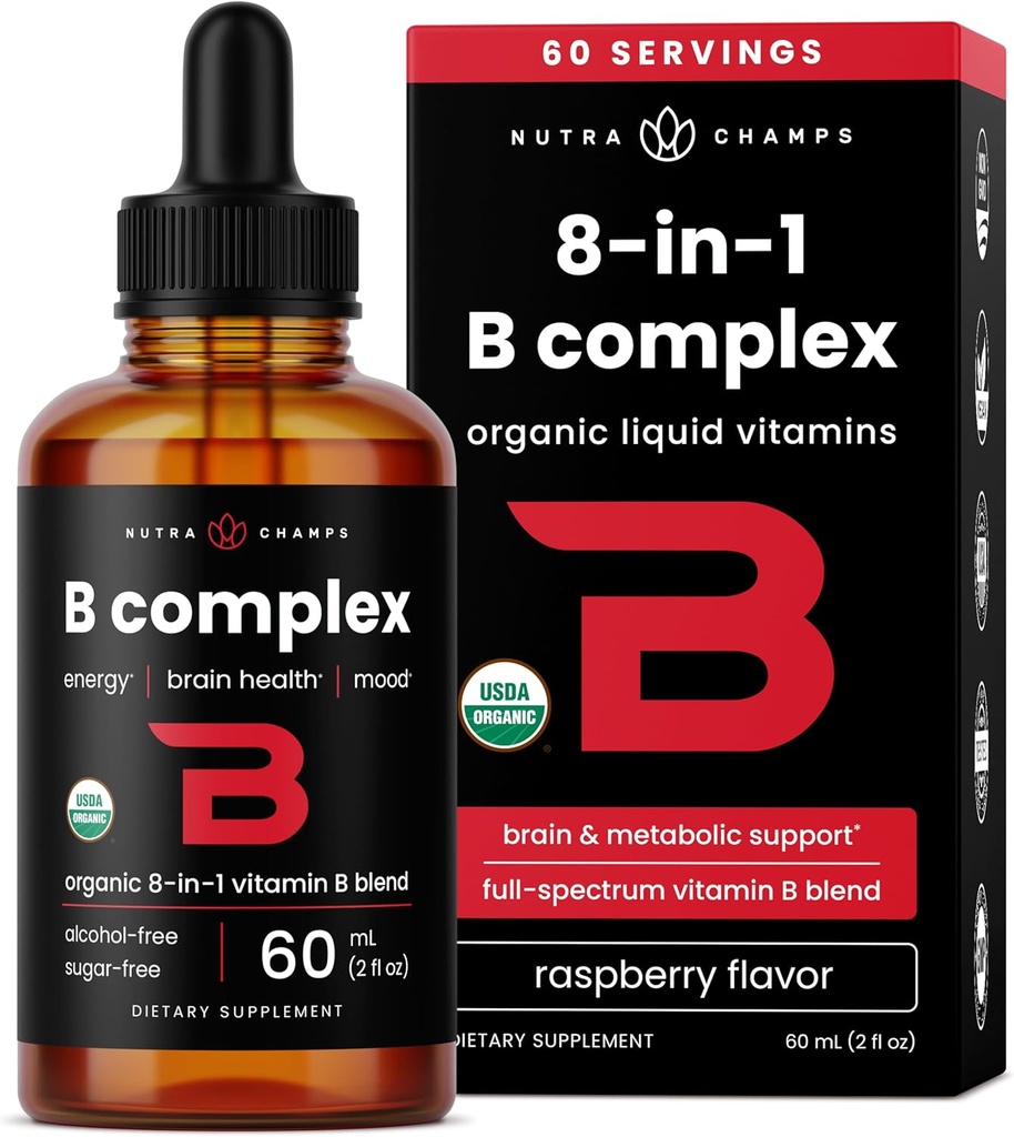 USDA Organik Vitamin B Kompleksi Ölçeği | B1, B2, B3, B6, B7, B9 & Torch B12 Yetişkinler & Çocuklar için Merdivenler | Vegan Berry Flavor 2oz | 60 Hizmet / 2 Ay Supply