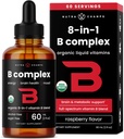 USDA Organik Vitamin B Kompleksi Ölçeği | B1, B2, B3, B6, B7, B9 & Torch B12 Yetişkinler & Çocuklar için Merdivenler | Vegan Berry Flavor 2oz | 60 Hizmet / 2 Ay Supply