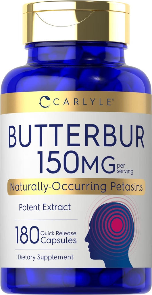 Carlyle Butterbur 150 mg | 180 Capsules | Potent Extract | Neurology Support Supplement | Non-GMO, Gluten Free, PA Free