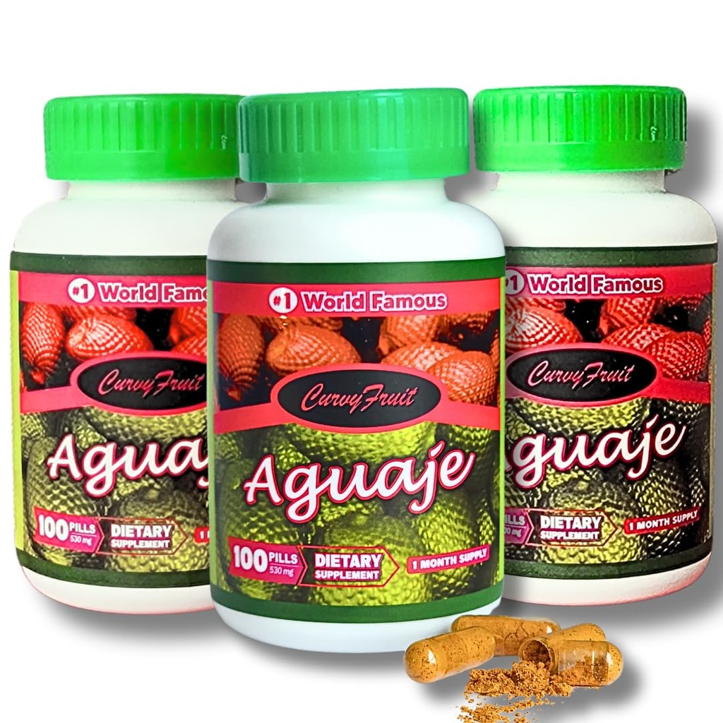 Aguaje Pills for Bigger Butt, Fuller HIPS & Curvier Body – 100% Natural Aguaje Supplement – 550mg x 100 Caps – 3-Month Supply – Booty & Feminine Curves Enhancer