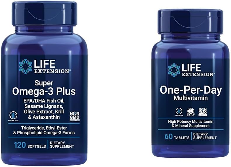 Επέκταση ζωής Super Omega-3 Plus EPA/DHA Fish Oil, Sesame Lignans, εκχύλισμα ελιάς & Πολυβιταμίνη μιας ημέρας – Συσκευασμένο με 25 Βιταμίνες, Ορυκτά & Φυτά
