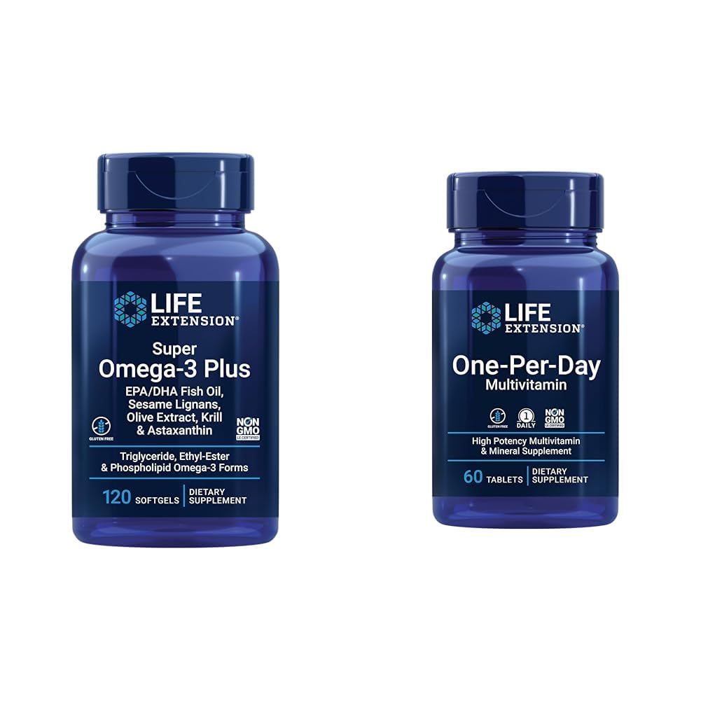 Life Extension Super Omega-3 Plus EPA/DHA Fish Oil, Sesame Lignans, Zeytinyağı & One-Per-Day Multivitamin – 25 Vitamins, Minerals & Plant