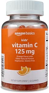 Temel Çocuk Vitamini C 125 mg Gummies, Orange, 60 Kont, Immune Health, 2 Ay Supply (Önceki Solimo)