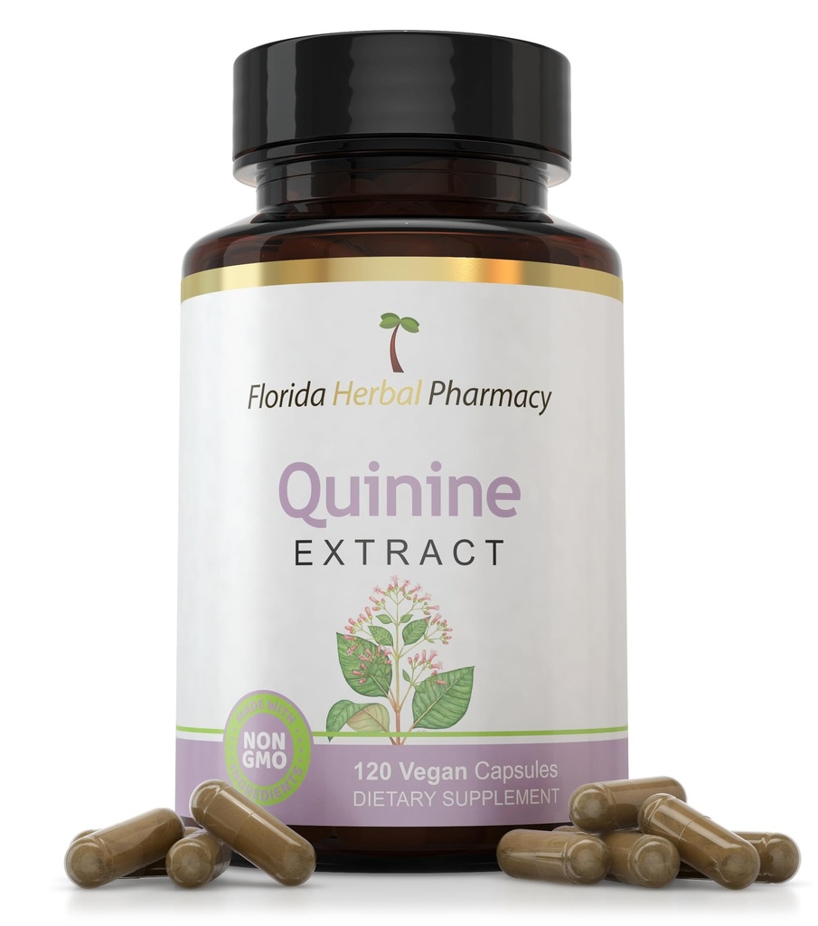 Florida Herbal Pharmacy, Quinine Cinchona Dried Bark Extract Supplement Capsules 10:1 (360 Capsules) 500 mg per Capsule, 1000 mg Serving (Pack of 3)