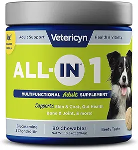Vetericyn All-in 1 Multi function Dog Supplement | Digestive Enzymes + Glucosamine ve Chondroitin for Bone and Joint Support + Vitamins, Antioksis, Prebiyotiks, Probiyotiks ve Omegas. 90 Kont