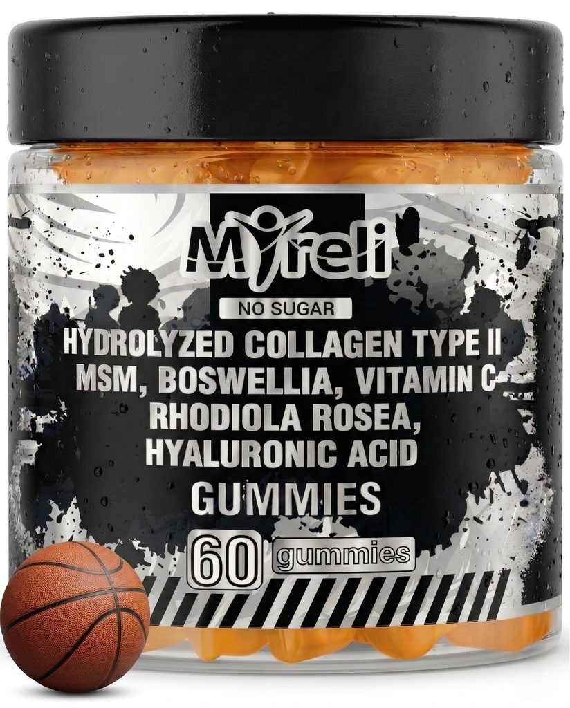 Hydrolyzed Collagen Type II 500mg, MSM 700mg, Boswellia 200mg, Vitamin C 400mg, Rhodiola 100mg, Hyaluronic Acid 100mg, Joint Mobility, Flexibility, Basketball Athletes, Vegan, Non GMO, 60 Gummy