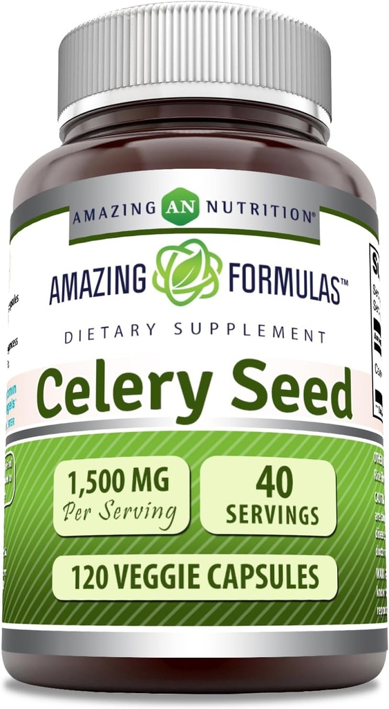 Amazing Formulas Celery Seed Extract Supplement | 1500 Mg Per | 120 Veggie Capsules | Non-GMO | Gluten-Free | Made in USA