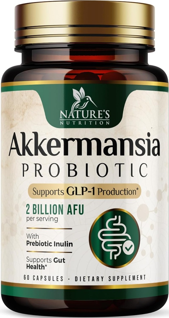Akkermansia Probiotic Supplement for Women & Men, Akkermansia Muciniphila GLP 1 Προβιοτικά με προβιοτικό, 2 Δισεκατομμύρια AFU, Natural Digestive, Gut Health, & GLP 1 Υποστήριξη παραγωγής, 60 κάψουλες