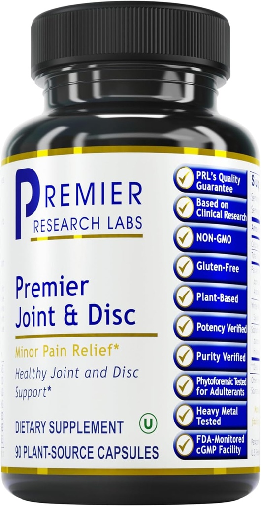 Premier Research Labs Joint & Disc Support Supplement - for Men & Women, Glucosamine, Joint Mobility and Muscle Health, Cartilage Repair, Gluten Free, Plant-Sourced - 90 Capsules