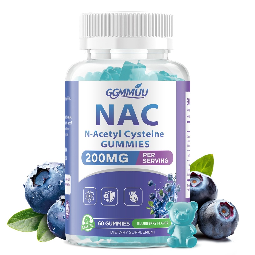 NAC Gummies for Kids & Adults, NAC Supplement N Acetyl Cysteine 200mg for Antioxidants & Immune Support, Non-GMO, Gluten-Free, Vegan, Sugar Free, Blueberry Flavor, 60 Count
