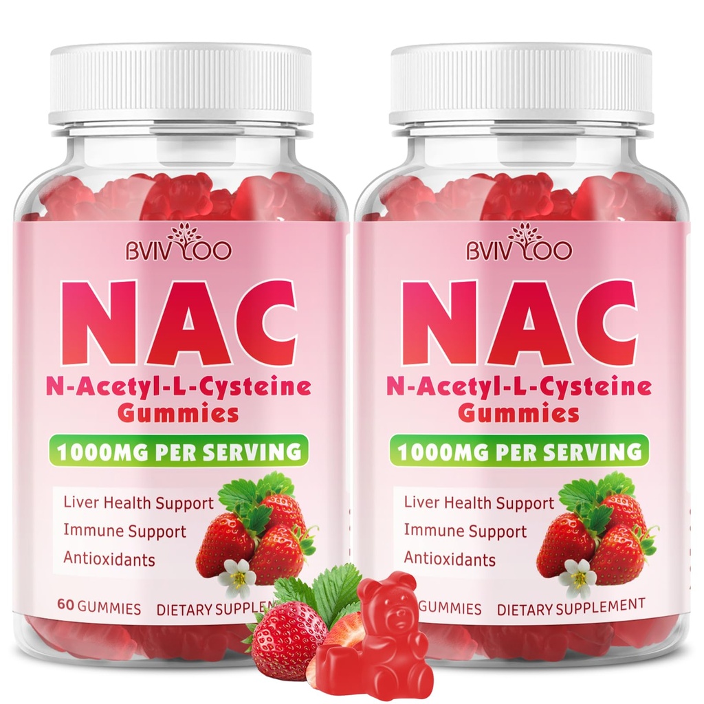 2 Pack Sugar-Free 1000mg NAC Gummies, N-Acetyl Cysteine Supplement for Antioxidants & Immune Support, 120 Vegan Gummies