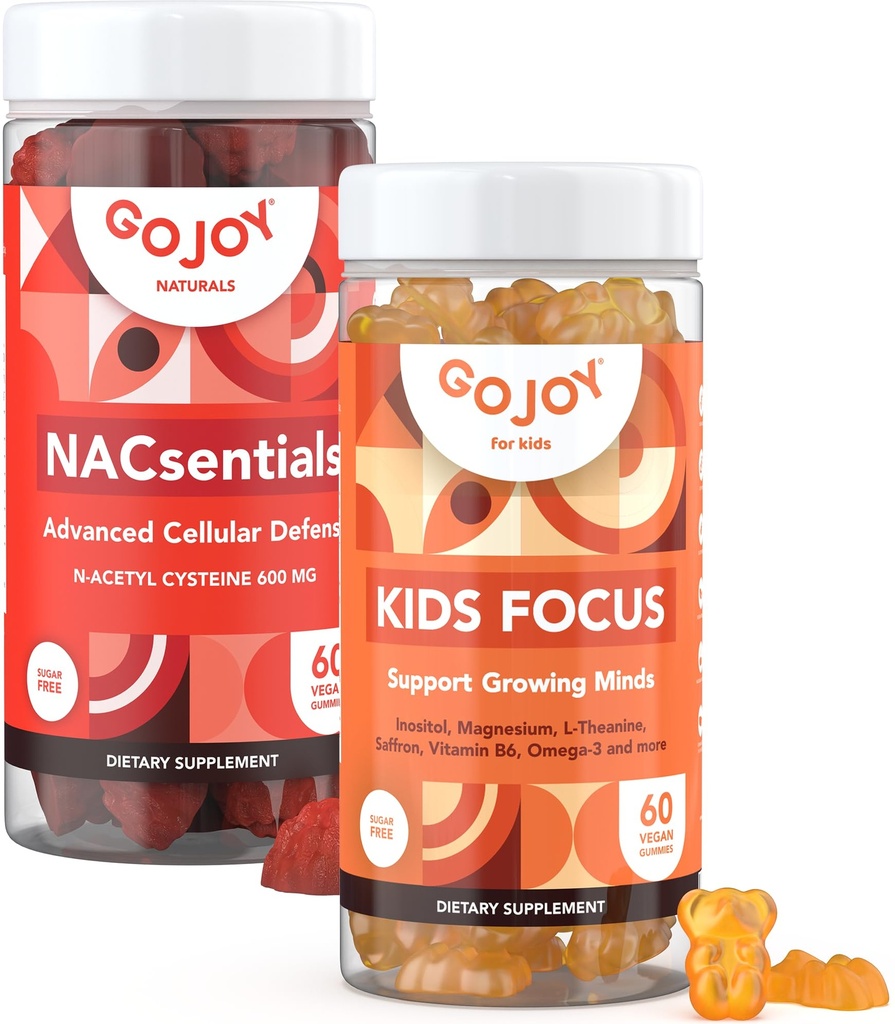 GOJOY NATURALS NAC 600mg Supplement and Kids Focus Gummies Bundle - Support for Adults and Children
