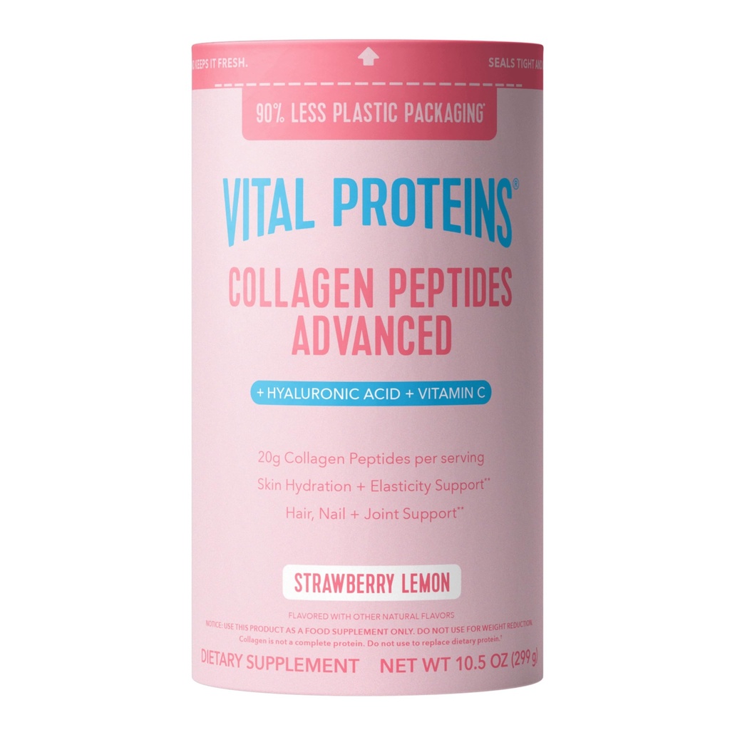 Vital Proteins Collagen Peptides Advanced, Hydrolyzed Peptides with Hyaluronic Acid and Vitamin C - Strawberry Lemon Flavor Toz, 10.5oz