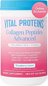 Vital Proteins Collagen Peptides Advanced, Hydrolyzed Peptides with Hyaluronic Acid and Vitamin C - Strawberry Lemon Flavor Toz, 10.5oz