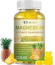 Magnezyum Glycinate Gummies 400 mg, Sugar Free Magnezyum Taurate, Malate Supplement with Vitamin D, B6, CoQ10 for Relaxation, Stress Relief, Muscle, Bone & Sleep Support- 60 Pineapple Gummies