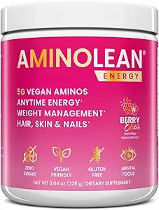 AminoLean Pre Workout Powder, Amino Energy με φυσική καφεΐνη από πράσινο τσάι, Vegan BCAA Amino Acids, Cherry Lime (25 Serv)