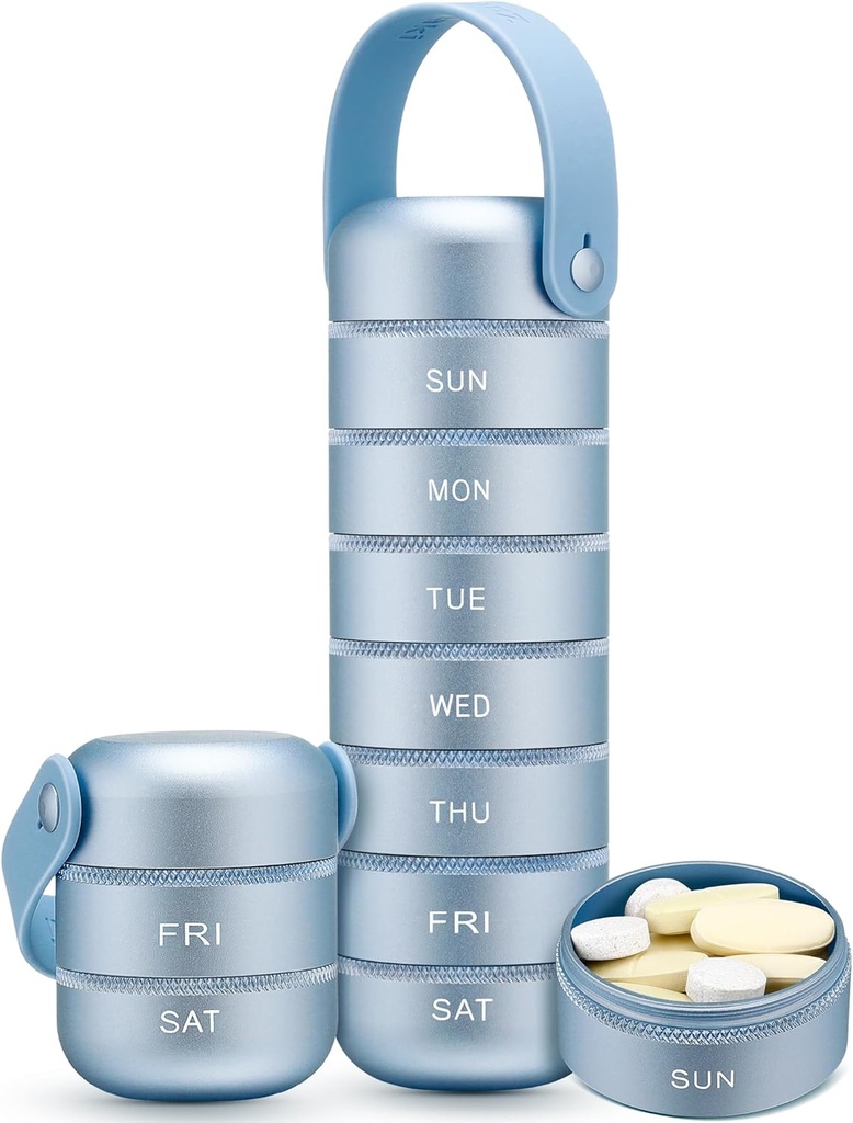 Zannaki Metal Weekly Pill Organizer, Büyük Seyahat Pill Box 7 Günü, Su geçirmez Günlük Pill Case with Silikon Tutar, Alüminyum Alloy Portable Pilllen Container for Vitamin, Medicine, Supplement,Pills