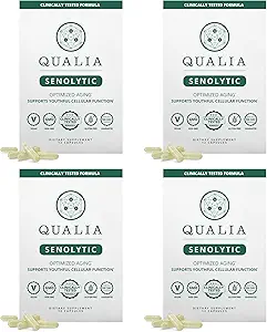 Qualia Life Sciences Qualia Sensolytic Ultimate Formula for Enhanced Cell Repair & Rejuvation 2-Day Aging&Longevity Support Regimen w. Fisetin, Quercetin, Piperlongumine,Senactiv,Curcumin(Pack of 4)