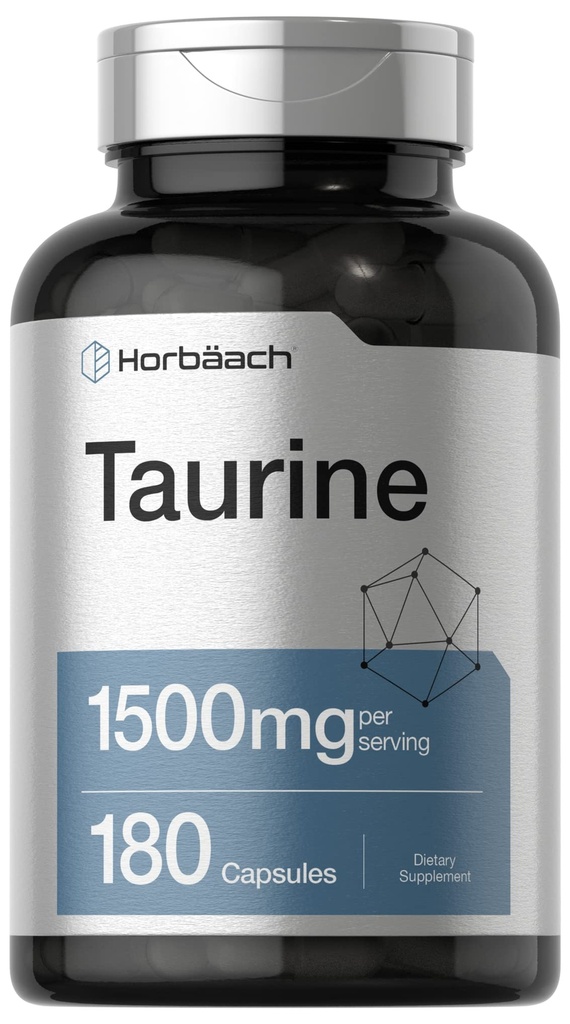 Horbäach Taurine 1500mg | 180 Capsules | Amino Acid Supplement | Non-GMO and Gluten Free