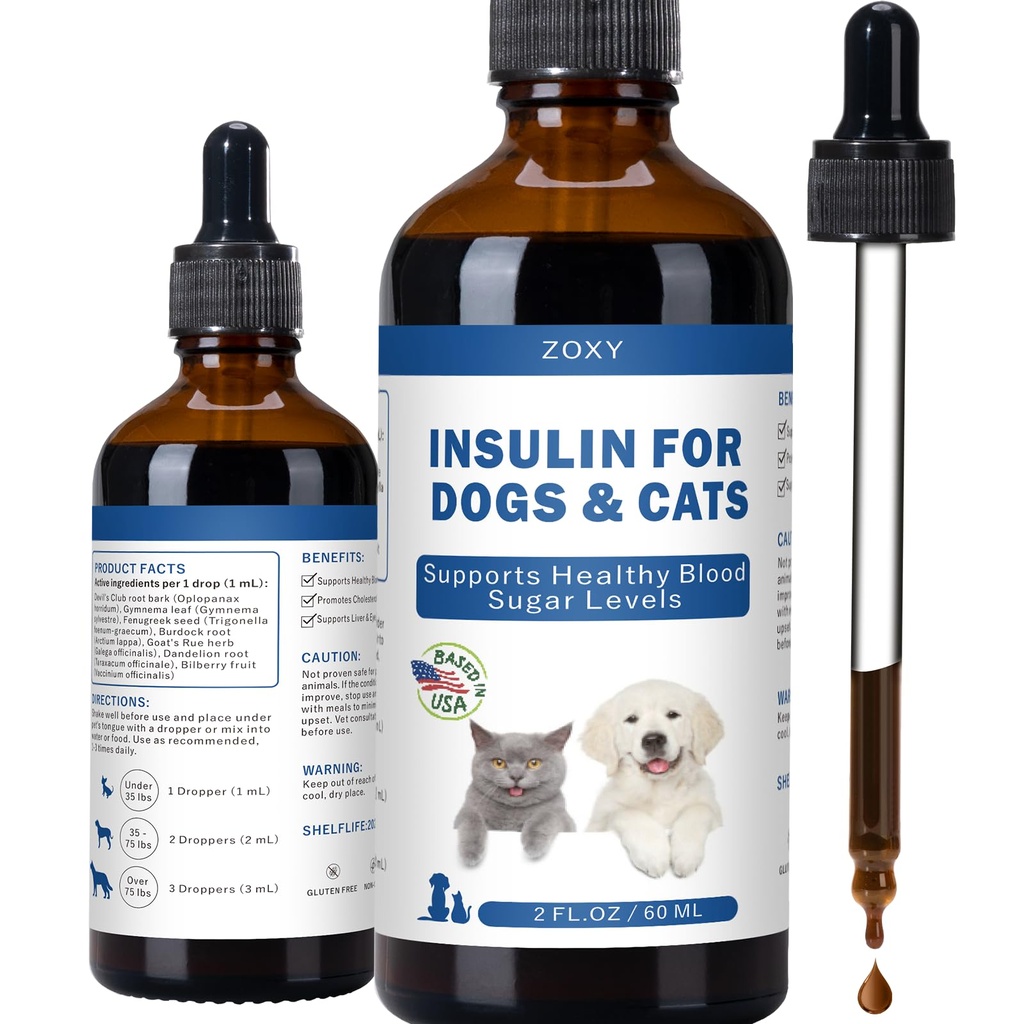 Insulin for Diabetic Dogs & Cats, Pet Blood Sugar Balance Supplement, Natural Herbal Formula for Healthy Blood Sugar Levels, Improved Mobility, Insulin Resistance, 2 oz (60 ml)