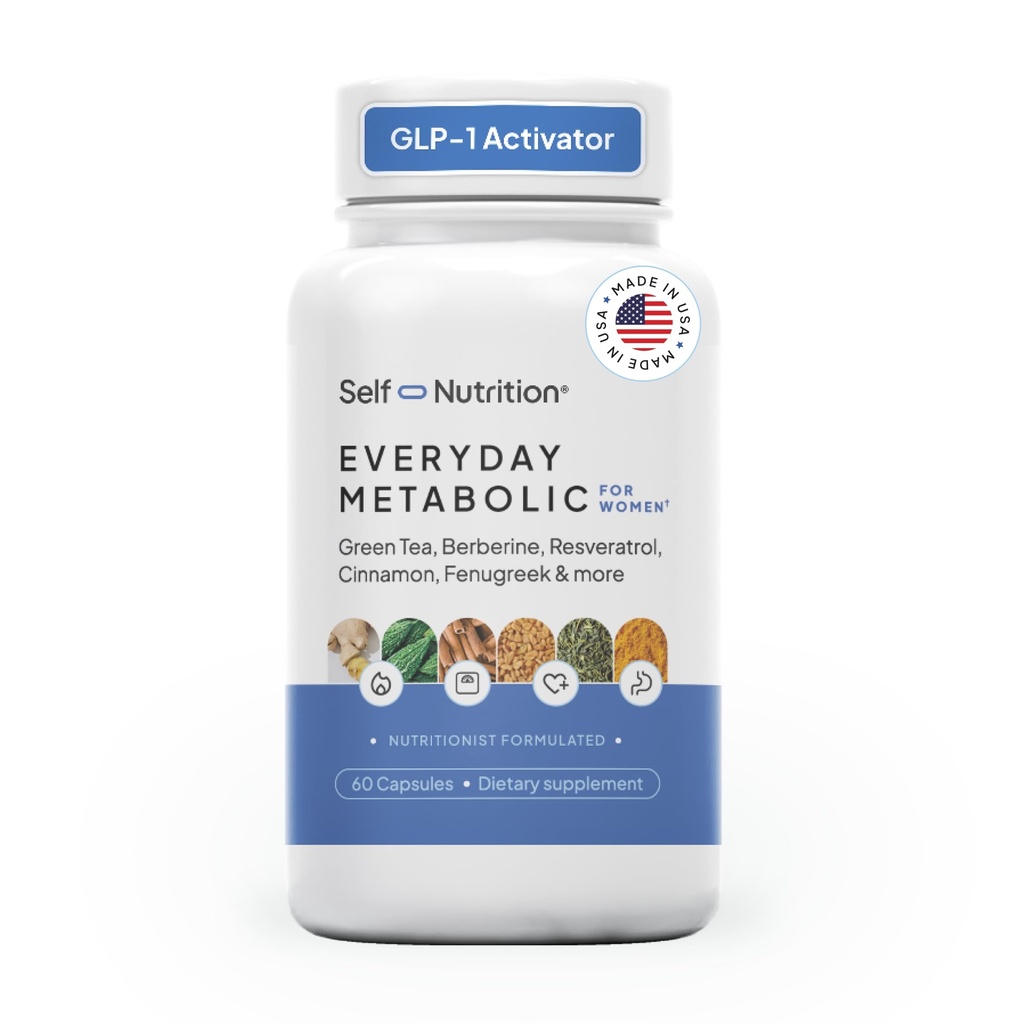 SELF NUTRITION GLP-1 Natural Supplement for Women – Third-Party Tested - Metabolism & Appetite Support with Berberine, Green Tea, Cinnamon & Resveratrol – Weight Management Supplement. Made in USA.