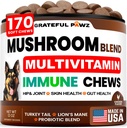 Turkey Tail Mushroom Supplement for Dogs - 170 Chews - Mushrooms for Dogs - Reishi, Lion’s Mane, Glucosamine Multivitamin - Immune Booster, Gut, Hip & Joint Health Support Vitamins, Energy & Skin