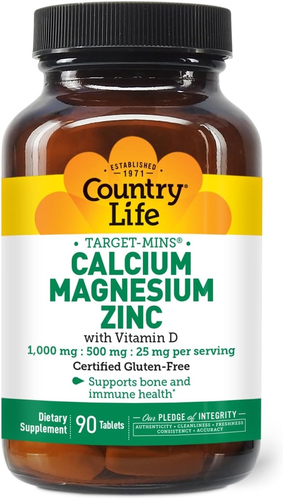 Ülke Lifeuba çinko Magnezyum D3 ve L-Glutamik Asit, Bone Support için Diyet Supplement, Sertifikalı Gluten Free, 1000 mg/500 mg/25 mg, 90 Tabletler