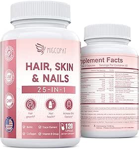 Saç Skin ve Nails Biotin, Collagen & Hyaluronic Asit, Sağlıklı Saç Büyüme, Güçlü Nails & Glowing Skin, Biotin Supplement with Vitamins A, C, D3, E, B Komplek & Minerals